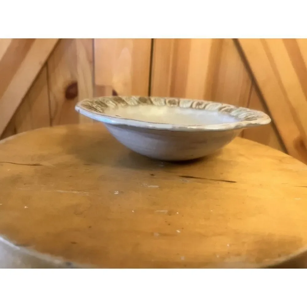 Pottery  Bowl  Unique Fruit Trees glaze  Beige 7” (6093)